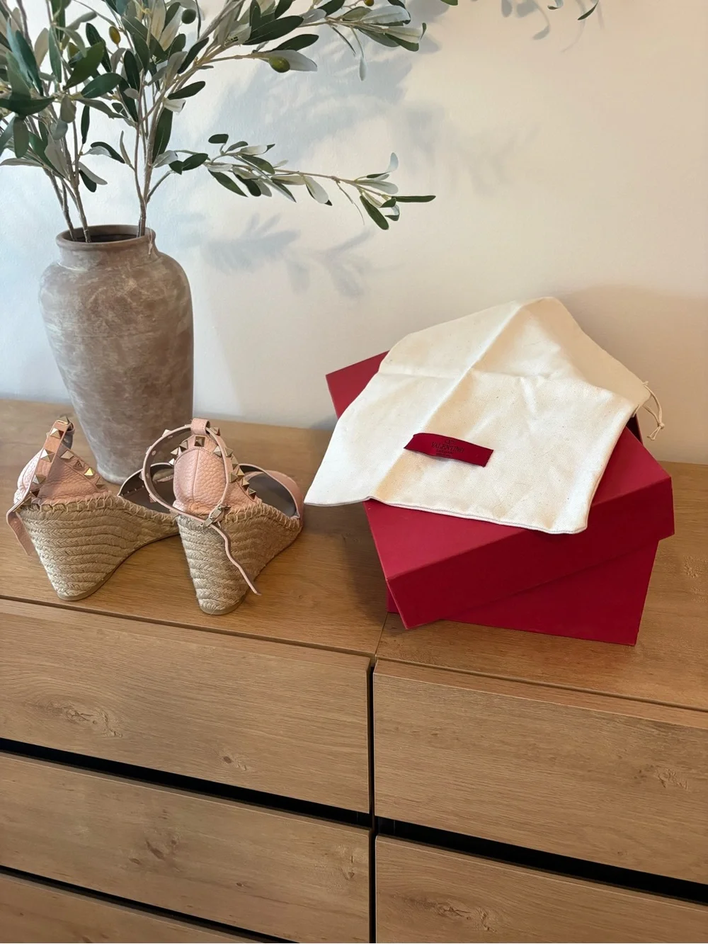 Valentino Blush Pink Rockstud Espadrille Wedge Sandals - Picture 6 of 7